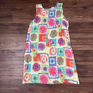 Vintage 90s Sleeveless Dress Floral Patchwork Pockets Women L Cottagecore boho